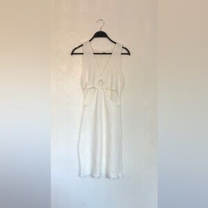 Sleeveless White Midi Dress with Ring Front Detail